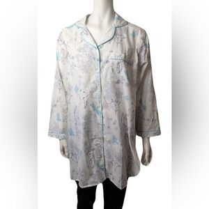 White and Blue Dragonfly pattern Pajama top